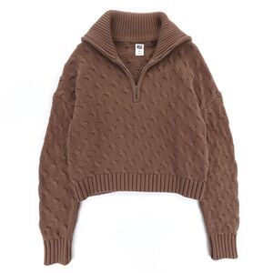 NEW NSF Aminah Crop Cable Knit Half Zip Pullover Sweater Old Money Quiet Luxury